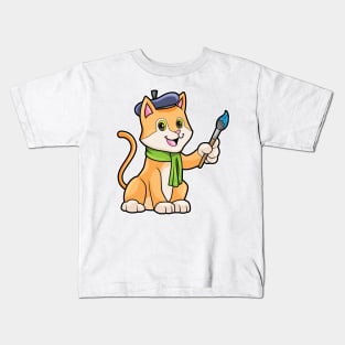 Cat as Painter with Brush & Scarf Kids T-Shirt